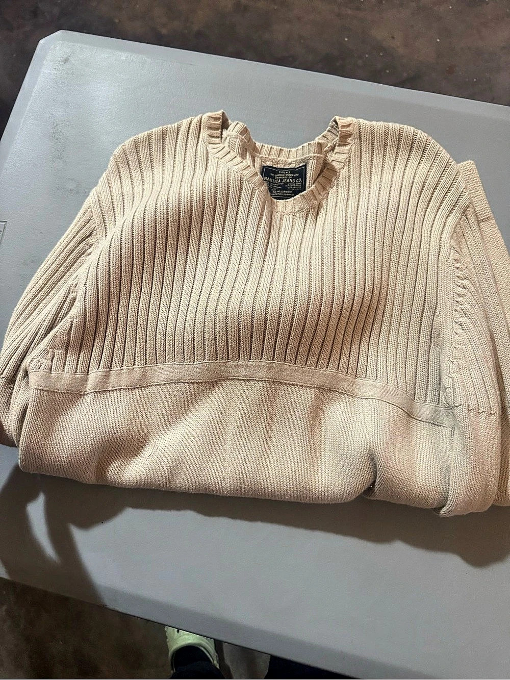 Nautica Jeans Co. Ribbed Crewneck Sweater Size Large Beige